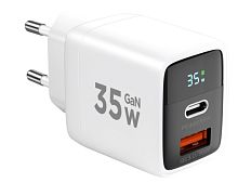 СЗУ Cablexpert MP3A-PC-52, 35Вт GaN, дисплей, QC4.0/PD3.0, 1хUSB, 1хType-C, белый, коробка