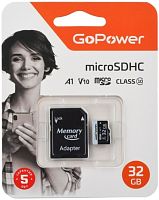 Носитель информации Transflash(MicroSDHC)32Gb GoPower, Class10 60 МБ/сек V10 с адаптером