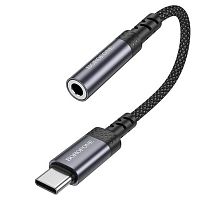 Переходник AUX, Type-C(m) - Jack 3,5mm(f) Borofone BV24, Graceful, 0.15м, цвет: серый