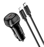 Автомобильное зарядное устройство HOCO Z58, Rank,  1 Type-C, PD30W, кабель 8 pin, 1.0 м, цвет: чёрный