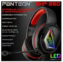 Наушники с микрофоном Jet.A Panteon GHP-260 черно-красные (2х3,5мм mini jack+переходник, LED,2.0)